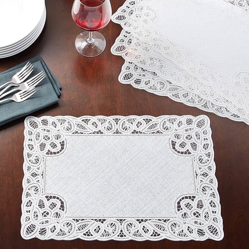 Violet Linen Vinyl Lace Battenberg embossed Floral Pattern, Set of 4, Decorative Place Mats
