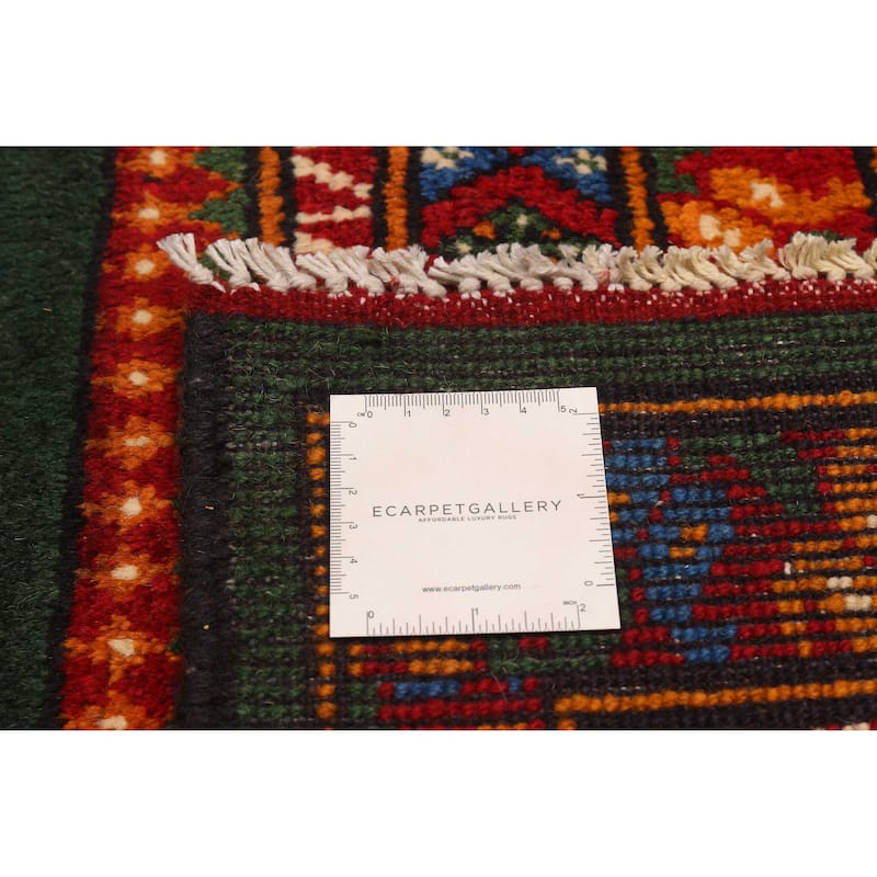 ECARPETGALLERY Hand-knotted Uzbek Kargahi Green Wool Rug - 6'9 x 9'6