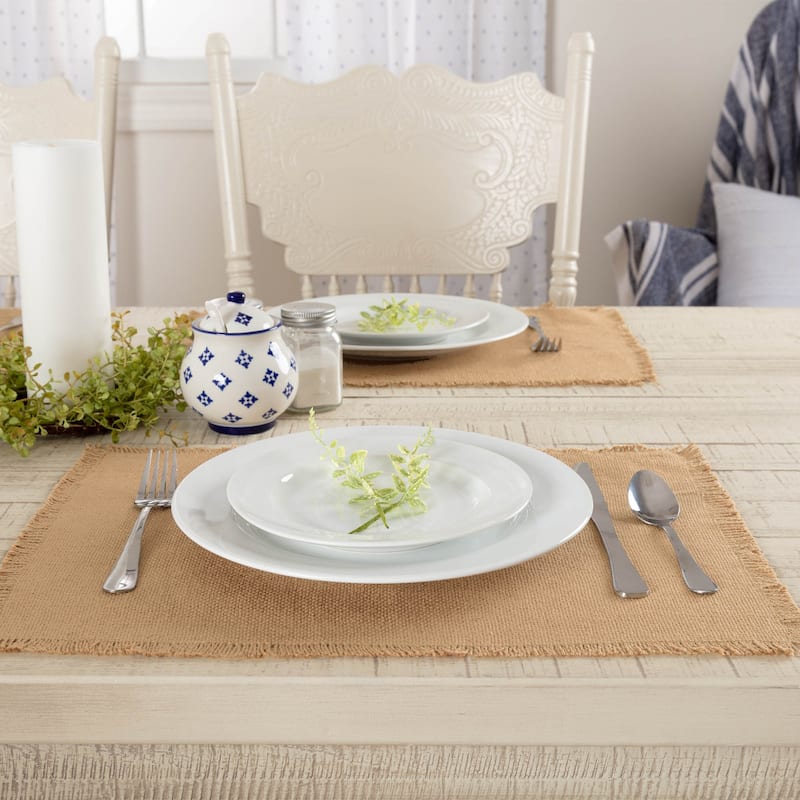 Set of 6 Fringed Burlap Placemats (12 x 18 in.) - Placemat 12x18