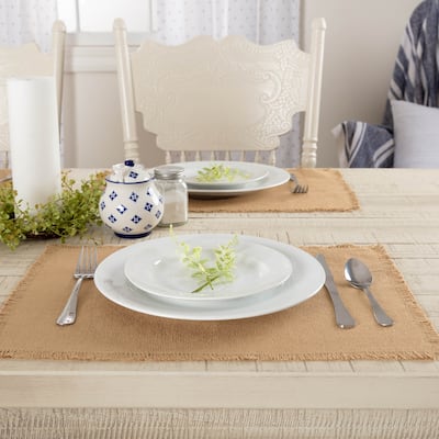 Set of 6 Fringed Burlap Placemats (12 x 18 in.) - Placemat 12x18