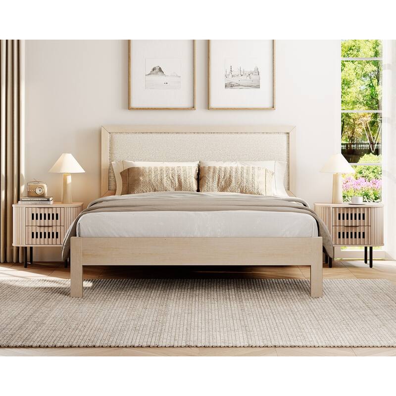 WAMPAT Fluted Nightstand with 2 Drawers,Wood End Table for Bedroom, Living Room