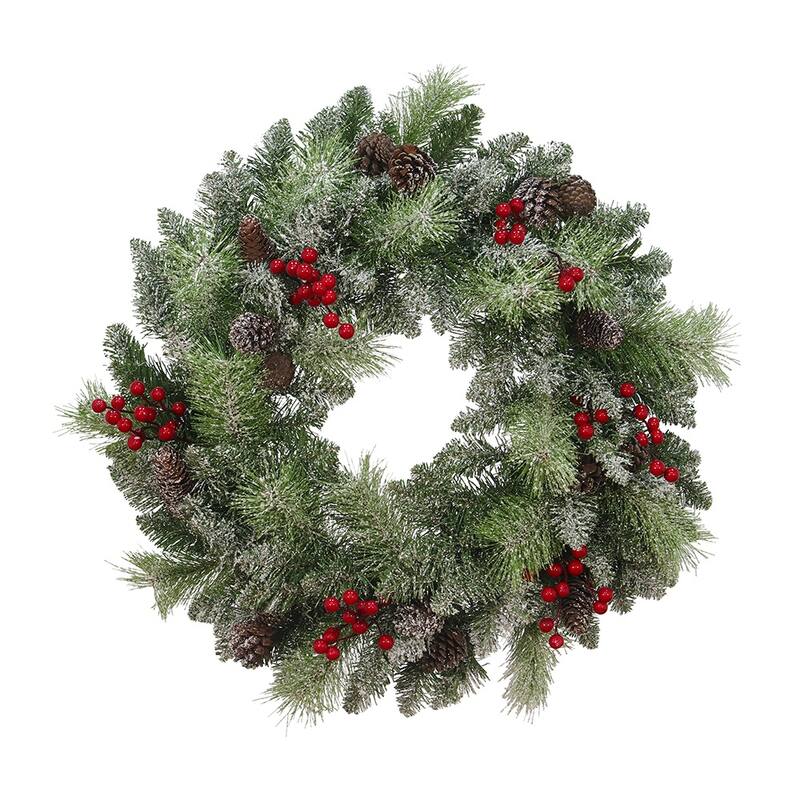 Maypex 24'' Lighted Faux Christmas Wreath - Green - 24.00" L x 24.00" W x 5.00" H