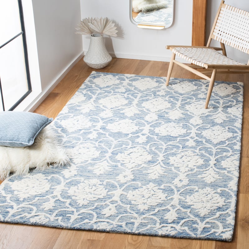 SAFAVIEH Handmade Metro Elixabete French Country Wool Rug - 5' x 8' - Blue/Ivory
