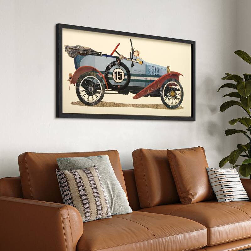 "Antique Automobile 1" Dimensional Collage Framed Graphic Art Under Glass Wall Art