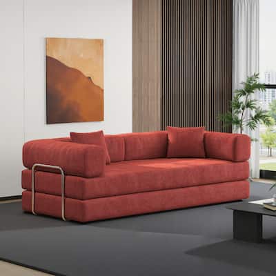 78.8 inch Modular Sectional Sofa Convertible Pudding Block Floor Sofa Bed Orange Living Room