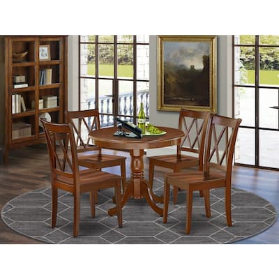 Round Kitchen Dinette Set - 5 Piece Table & Chairs - Small Space Dining Set - Mahogany Finish