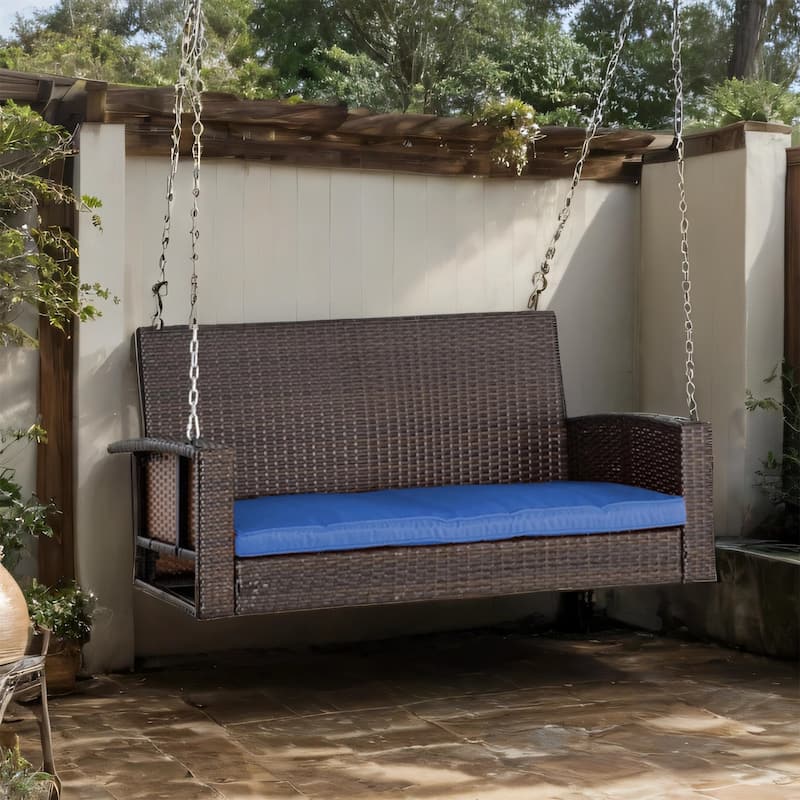 Outdoor Wicker Hanging Swing Bench with Metal Frame,550 lbs Capacity