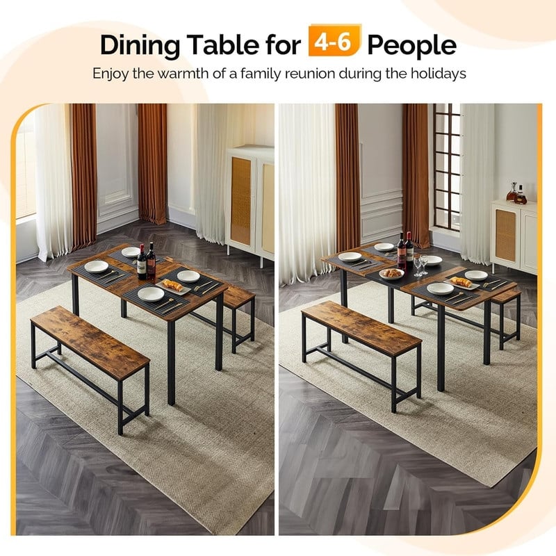 3 - Piece Expandable Dining Set,One Table With Two Benches