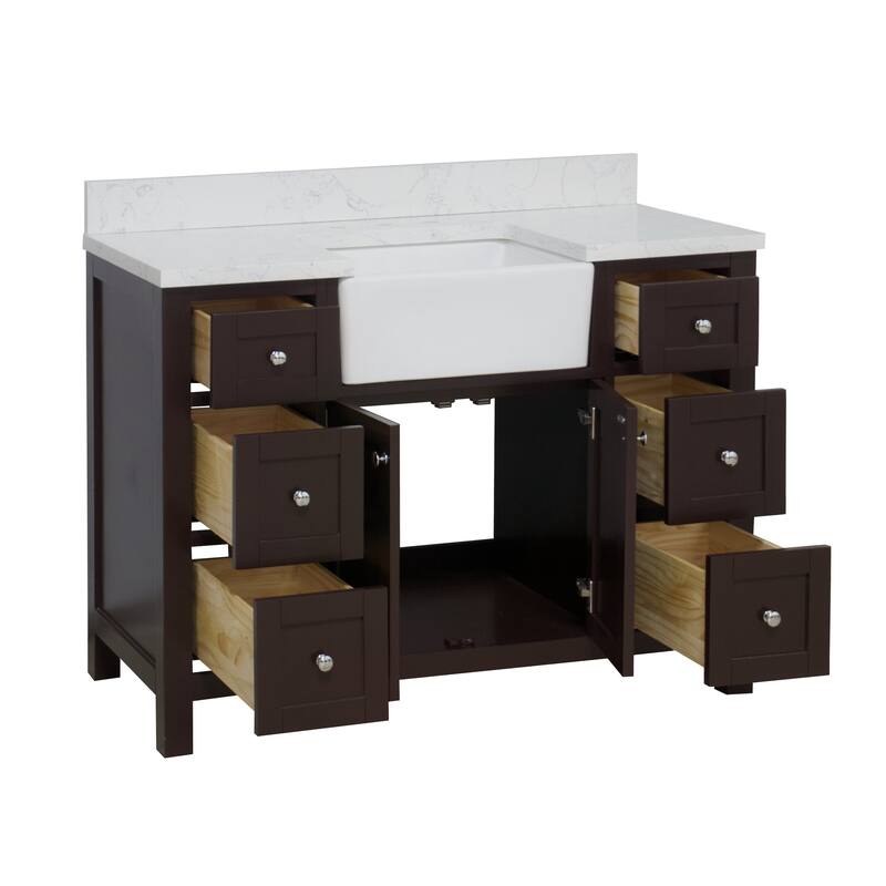 KitchenBathCollection Yorkshire 48" Farmhouse Bathroom Vanity with Engineered Marble Top