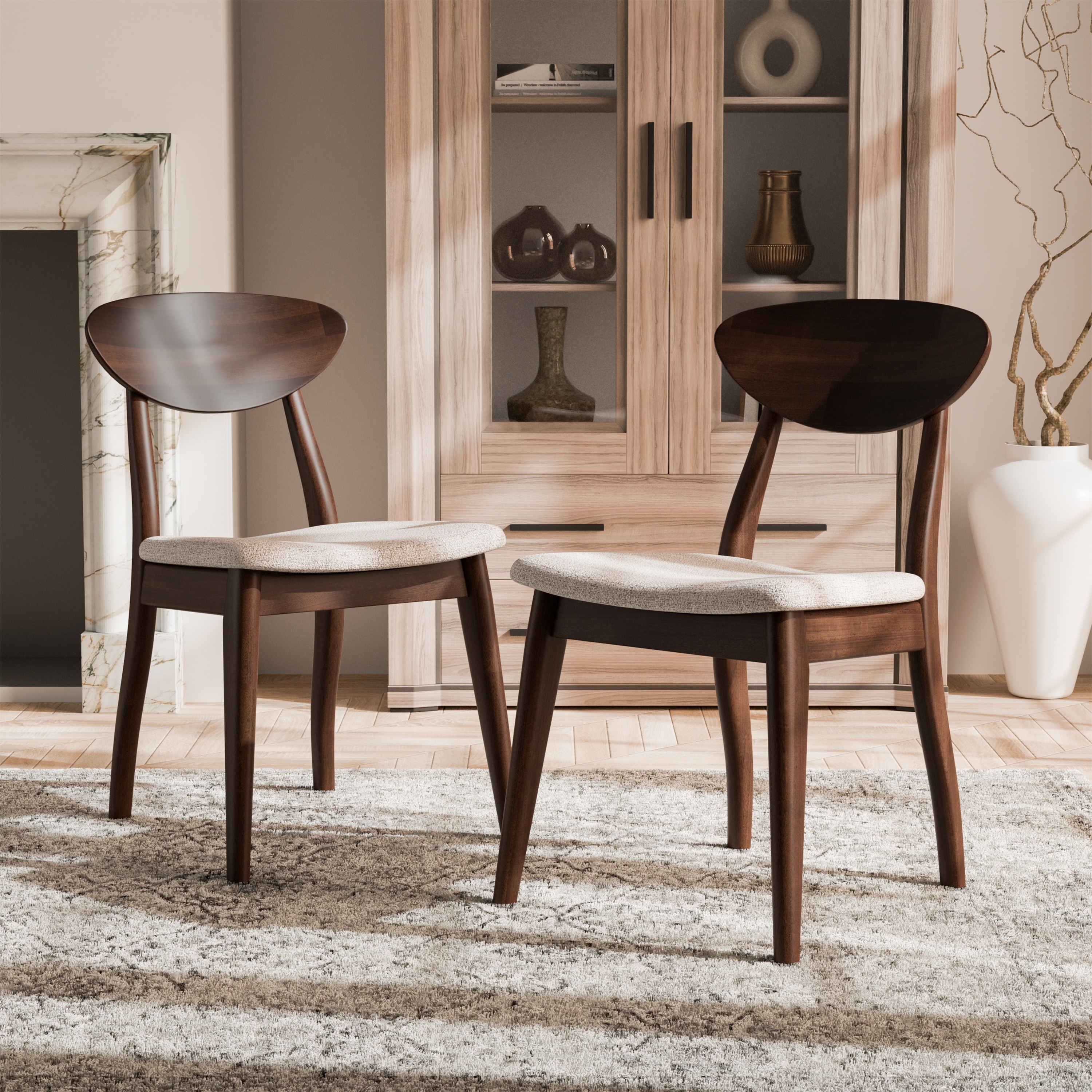 Furniture of America Abigail V Mid-century Modern Rich Walnut Handmade Solid Wood Dining Chairs (Set of 2)