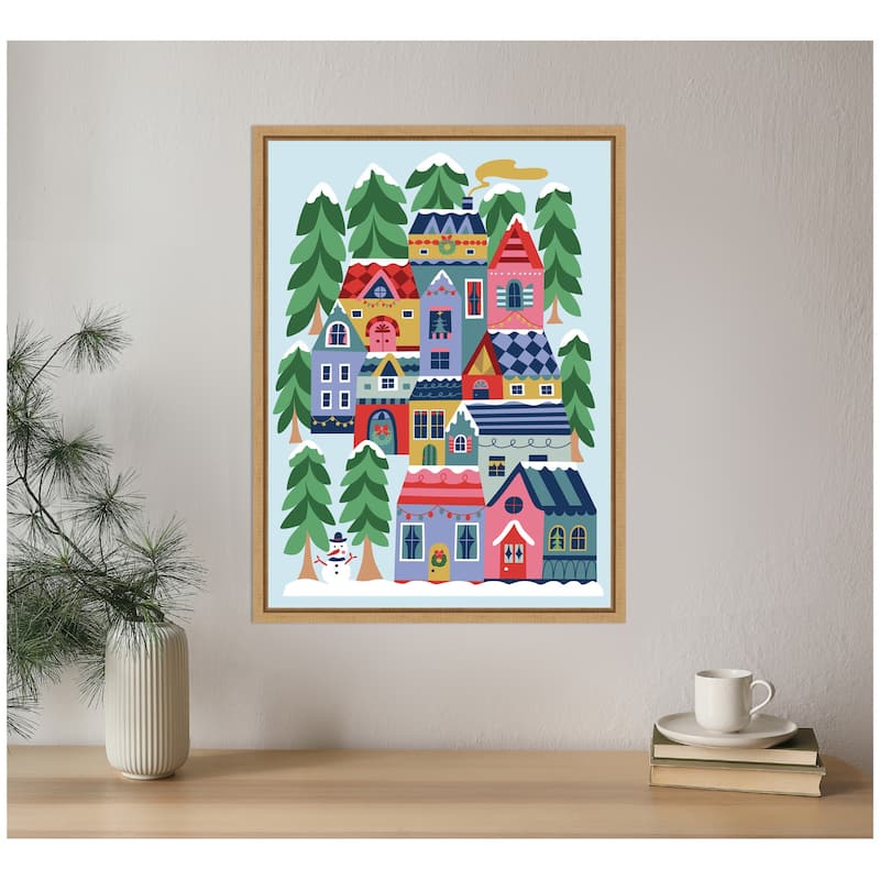 Kate and Laurel Sylvie Framed Canvas Cozy Houses by Rachel Lee