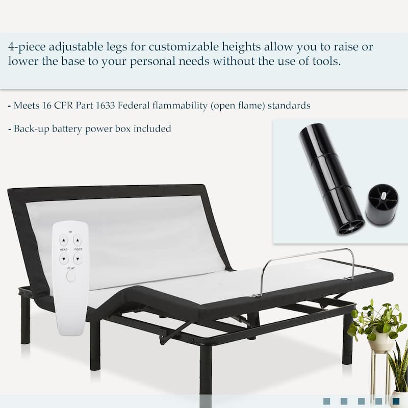 15" Adjustable bed base With Zero gravity, Head and foot incline, Wireless remote and Foot Retainer Bar.