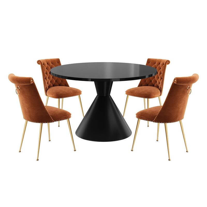 48" Light Luxury Black High Gloss Large Countertop Dining Table with Velvet Dining Chair Set