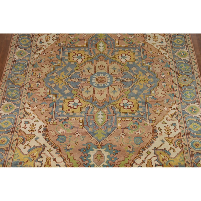 Hand Knotted Oriental 100% Wool Carpet Traditional Medallion Oranges & Rust Heriz (serapi) Area Rug - 11' 10'' X 9' 0''