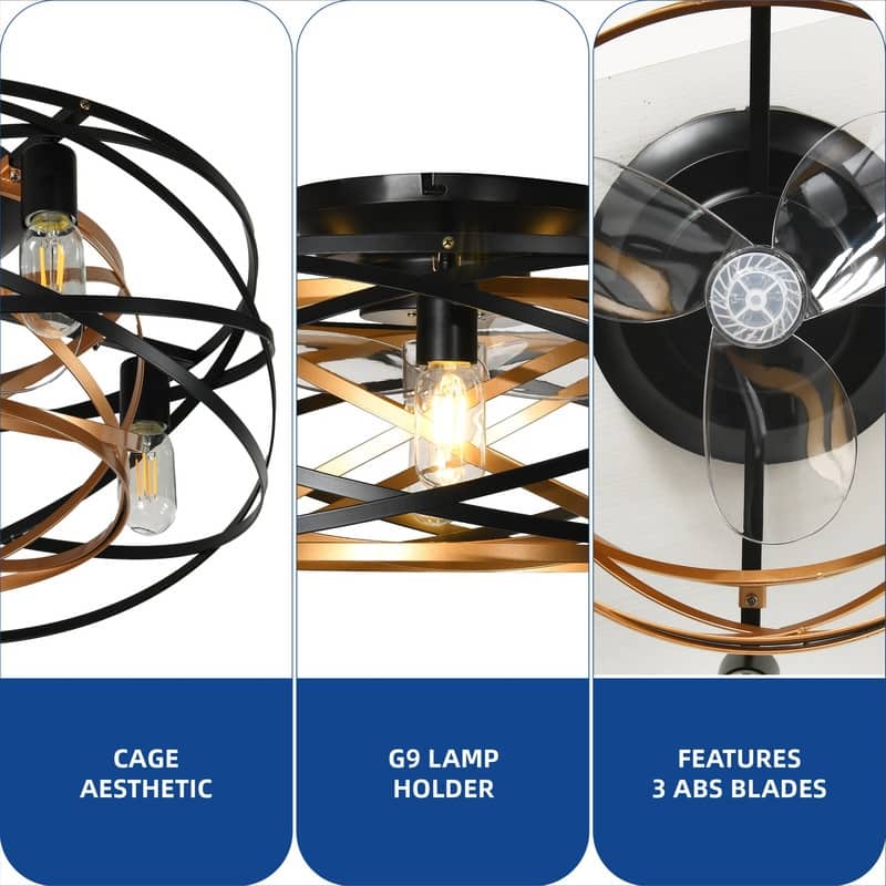 22'' Low Profile Ceiling Fans with Lights and Remote Control, 6 Speeds Caged Flush Mount Ceiling Fans