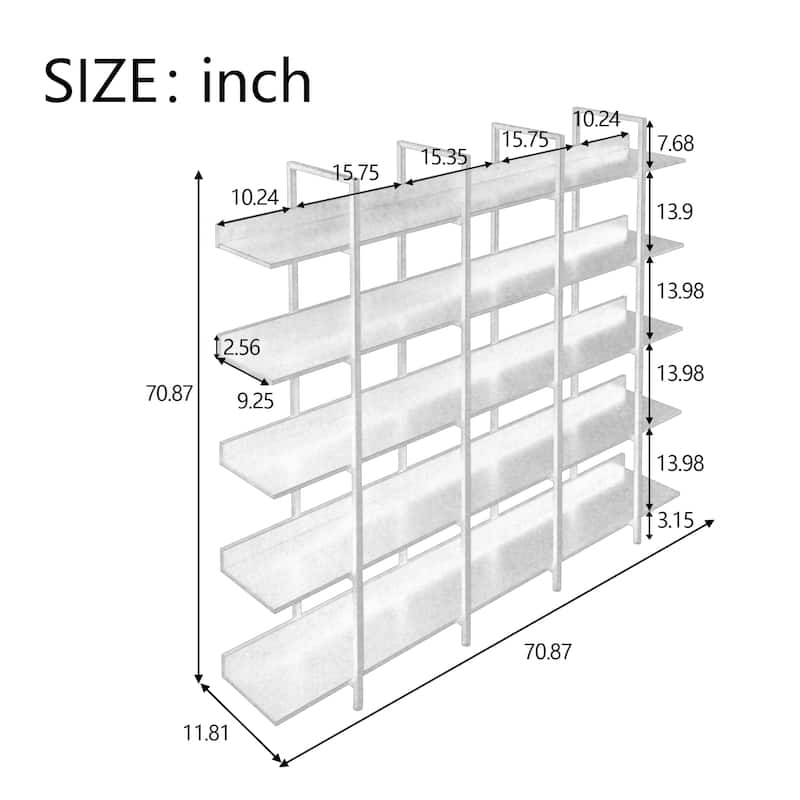 5 Tier Bookshelf Office Bookshelf Metal Frame MDF Board Industrial Style