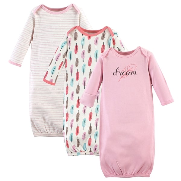 slide 1 of 1, Touched by Nature Baby Girl Organic Cotton Long-Sleeve Gowns 3pk, Feathers Preemie-Newborn - Feathers