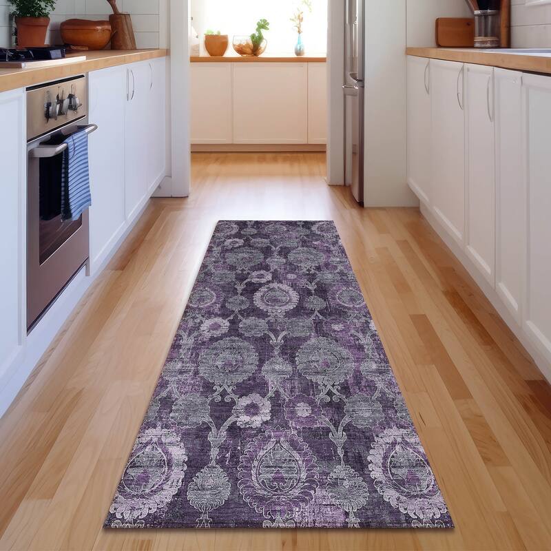 Premium Washable Super Soft Traditional Olivia Mayfield Rug - Eggplant - 2' 3" x 7' 6" - Runner