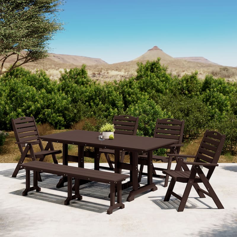 Laguna 6-Piece Patio Dining Set With Reclinable Armchairs and Bench