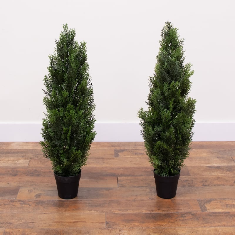 3ft. Artificial Cedar Pine Tree UV Resistant (Indoor/Outdoor) - Set of 2 Petite Holiday X-Mas Accents