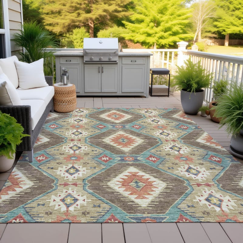 Machine Washable Indoor/Outdoor Southwest Global Chantille Rug - Khaki - 5' x 7'6"