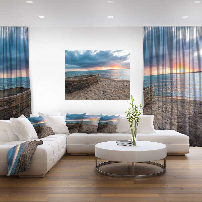 Rusty Row Boat on Sand at Sunset - Extra Large Seascape Art Canvas