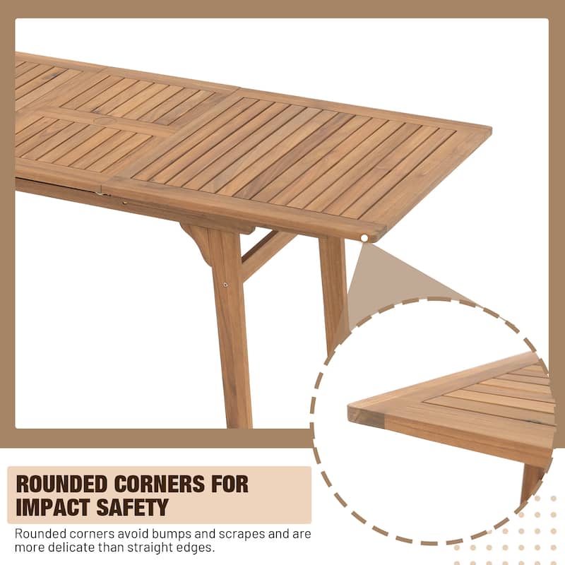 Outdoor 6-Person Acacia Wood Chair Set with Extendable Wooden Table