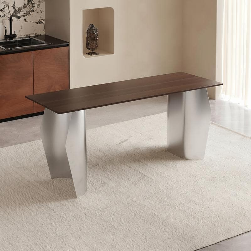 Zelan Mid-Century Modern Sintered Stone Dining Table - Rectangular Kitchen Table with Semi-Circular Steel Legs
