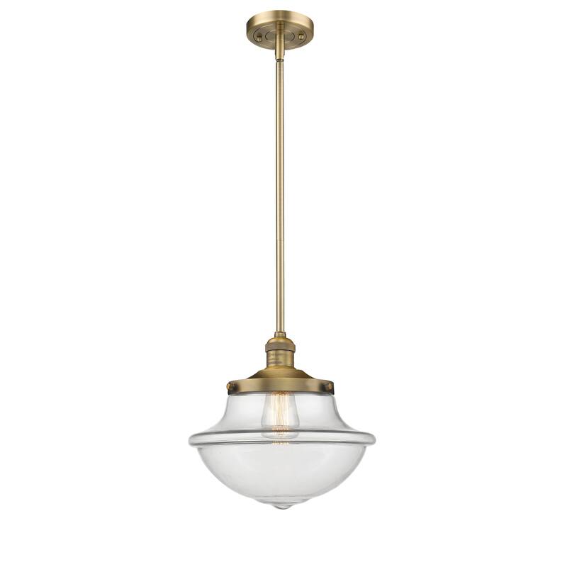 Innovations Lighting Franklin Restoration Oxford - 1 Light 12" Stem Hung Mini Pendant - Clear/Brushed Brass