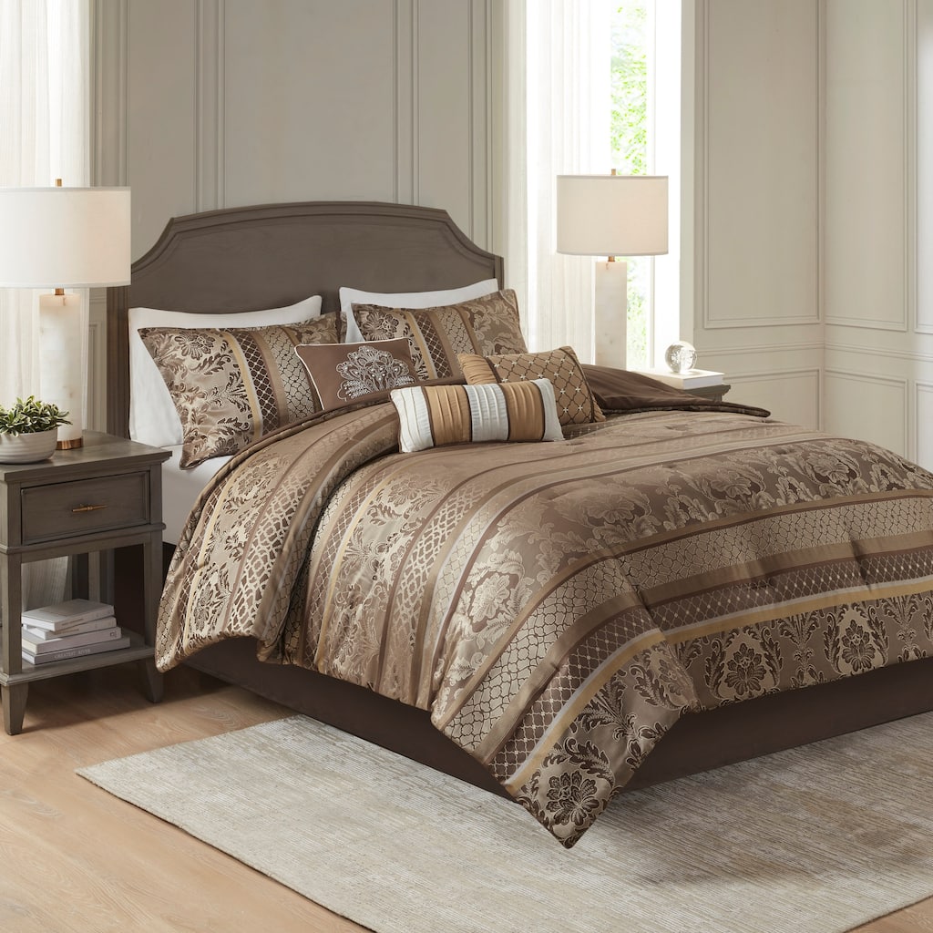 7 Piece Jacquard Comforter Set Brown/Gold Cal King