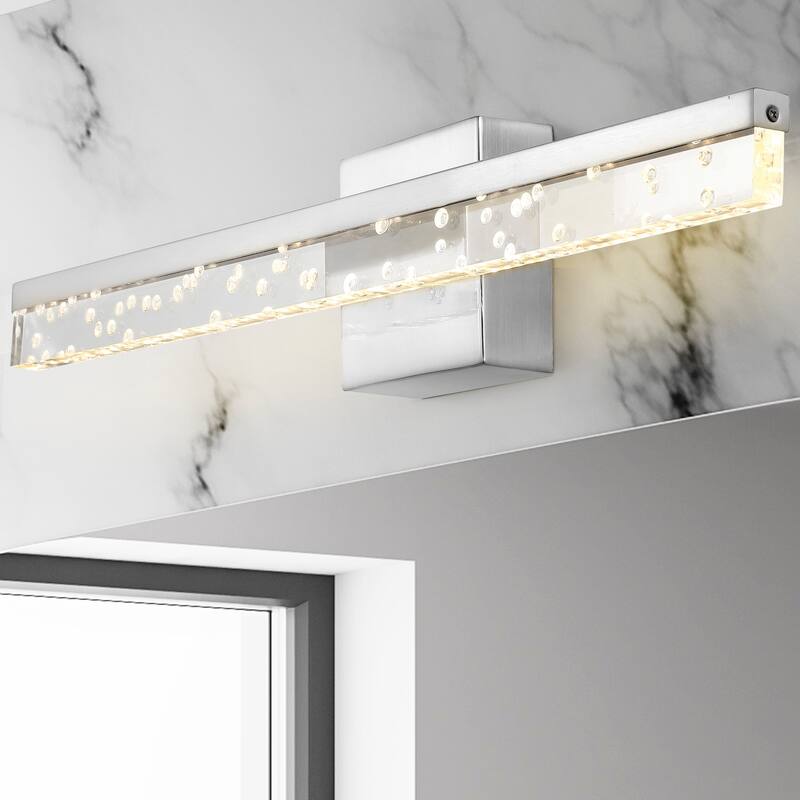 Baxter 22" 1-Light Modern Contemporary 360-Degree Rotatable Iron/Seeded Acrylic Integrated LED Vanity Light, by JONATHAN Y