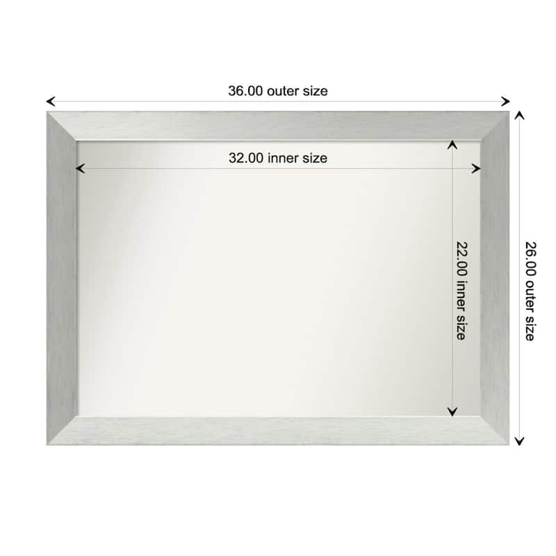 Brushed Sterling Silver Framed Non-Beveled Custom Wall Mirror, Bathroom Vanity Mirror - Outer Size: 36 x 26