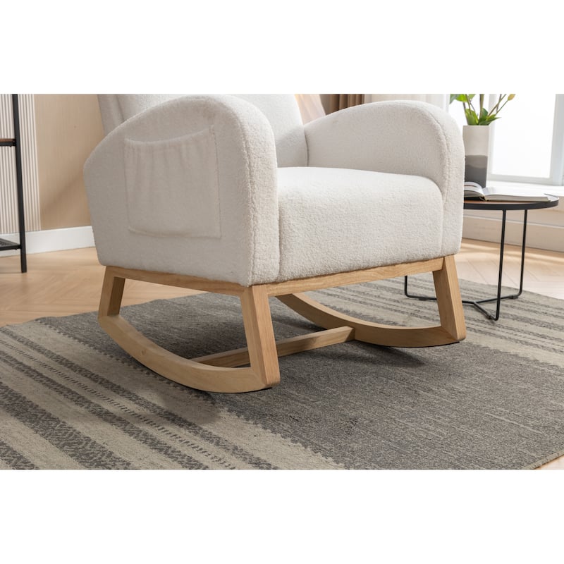 Teddy Fabric Rocking Chair With Right Pocket For Indoor