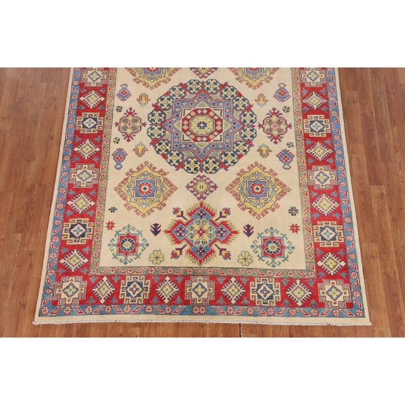 Oriental Beige Kazak Rug Hand-Knotted Wool Carpet - 5'6" x 7'8"