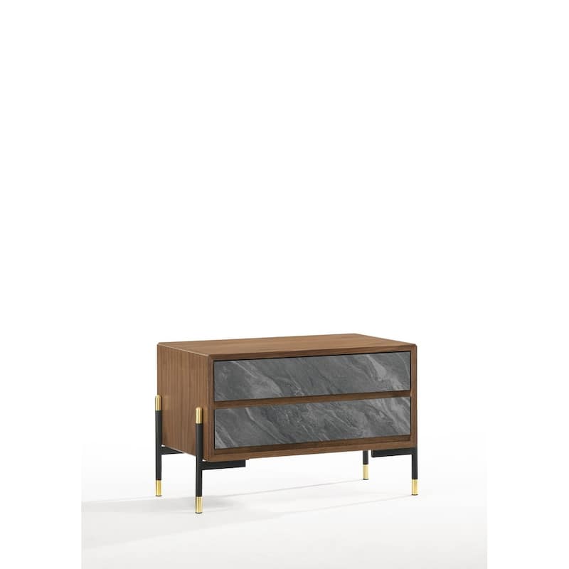 Nova Domus Metcalf Mid-Century Walnut & Grey Nightstand - Walnut