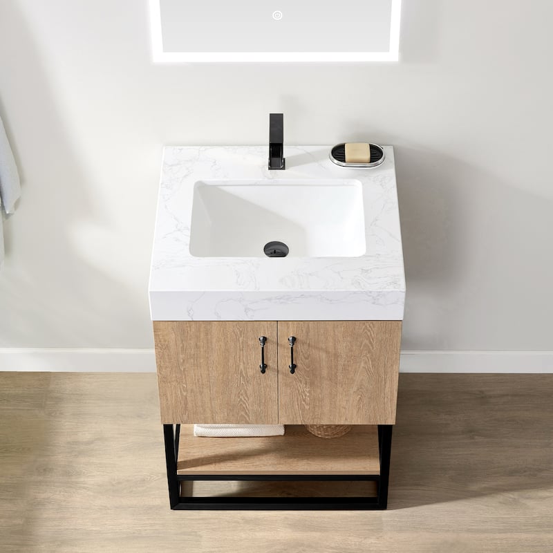 Alistair Single Bath Vanity with White Grain Stone Top without Mirror