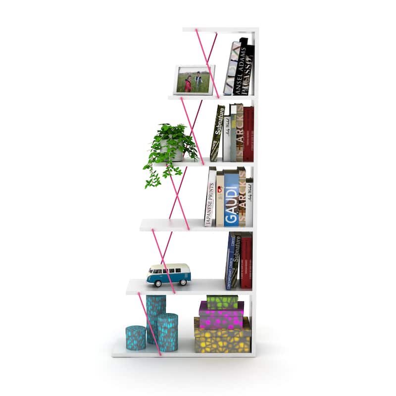 Furnish Home Store Modern 5 Tier Ladder Bookshelf Organizers, Narrow Bookshelf for Small Spaces Office Furniture Bookcase