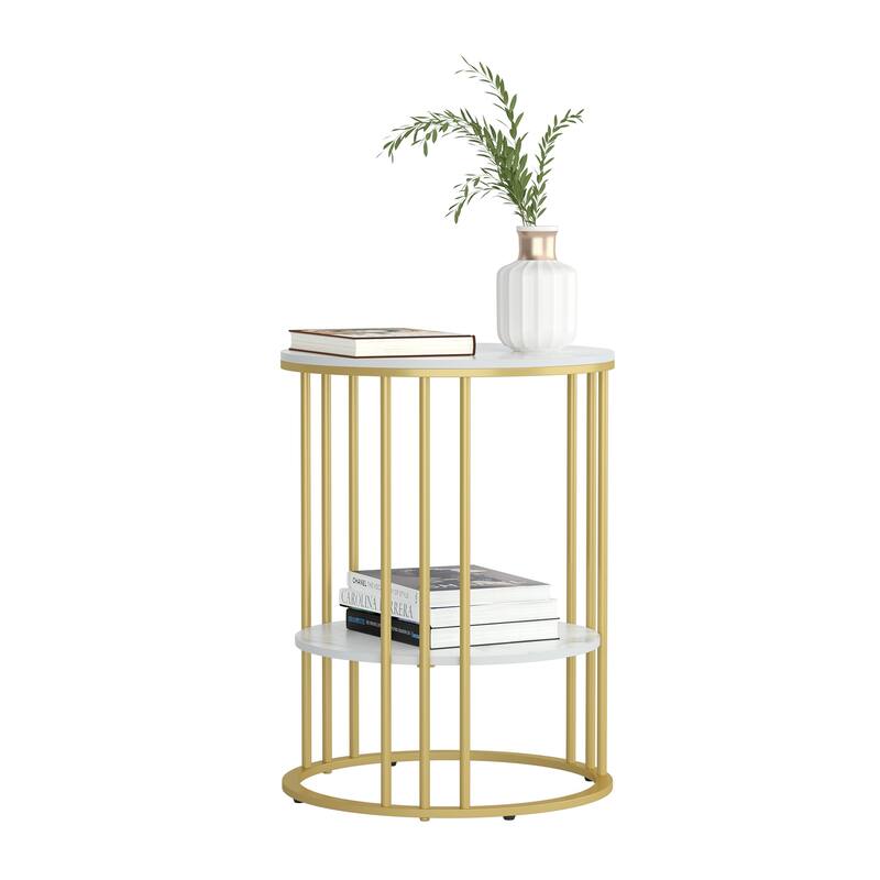 2 Tier Modern Metal Sintered Stone Round Side Table