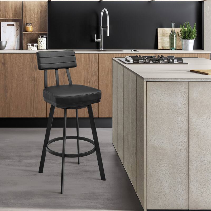 Jinab Upholstered Metal Swivel Bar or Counter Height Bar Stool - Black & Black - Bar Height