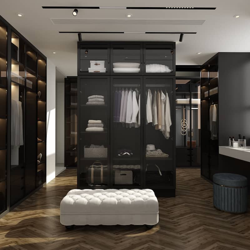 Wardrobe Armoire Wooden Closet with Tempered Glas Door With LED Light