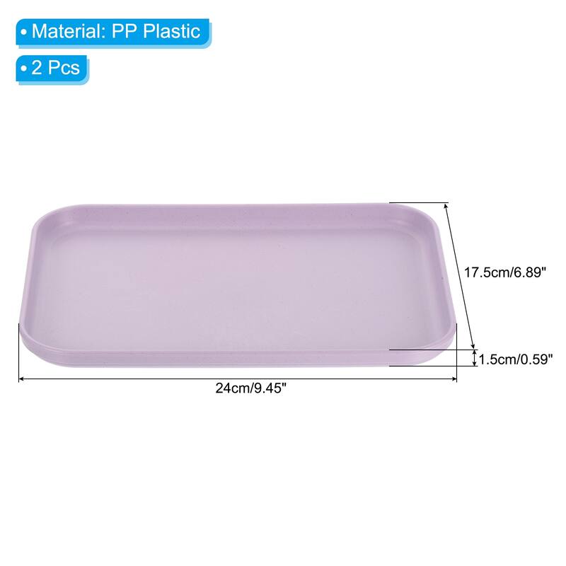Fast Food Tray, 2 Pack PP Plastic Reusable Serving Tray - Purple - 9x7"
