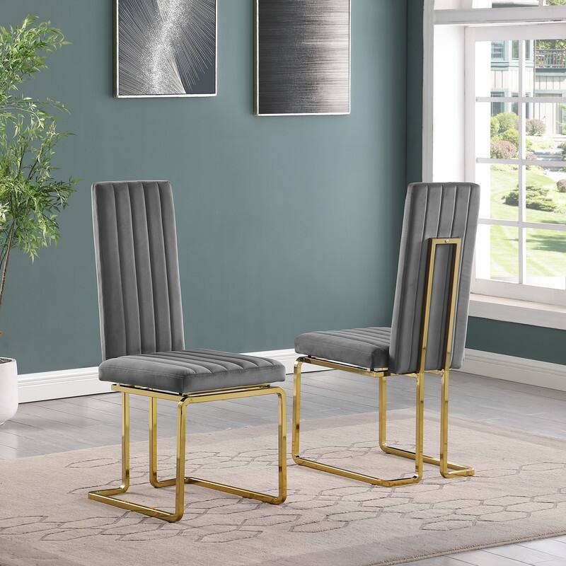 Best Quality Furniture Velvet Side Chairs **Set of 2** - Dark Gray - Gold