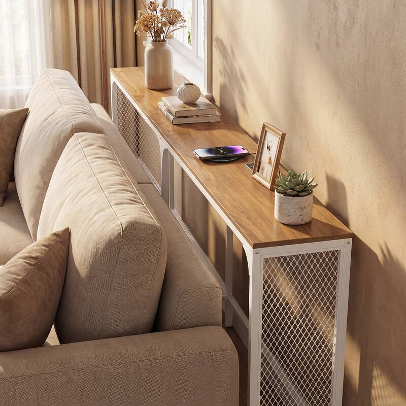 Gymax 71'' Console Table w/Power Outlet Metal Frame for Hallway Foyer