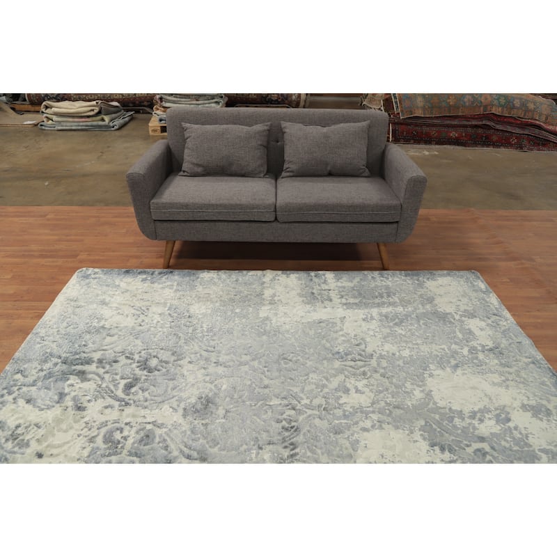 Hand Knotted Oriental Viscose Silk Carpet Modern Abstract Greys & Charcoal Abstract Area Rug - 8' 1'' X 5' 7''