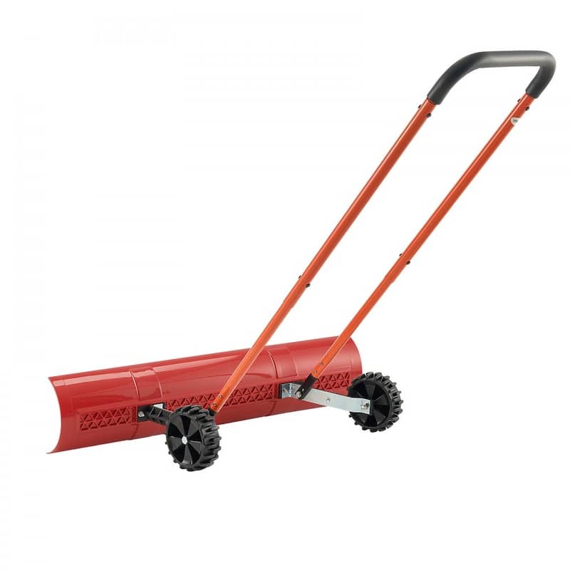 Rolling Snow Shovel with 37.8" Wide Blade and Dual Directional Tilt for Driveway and Walkway Clearing - 37.61” x 16.54” x 52.96”