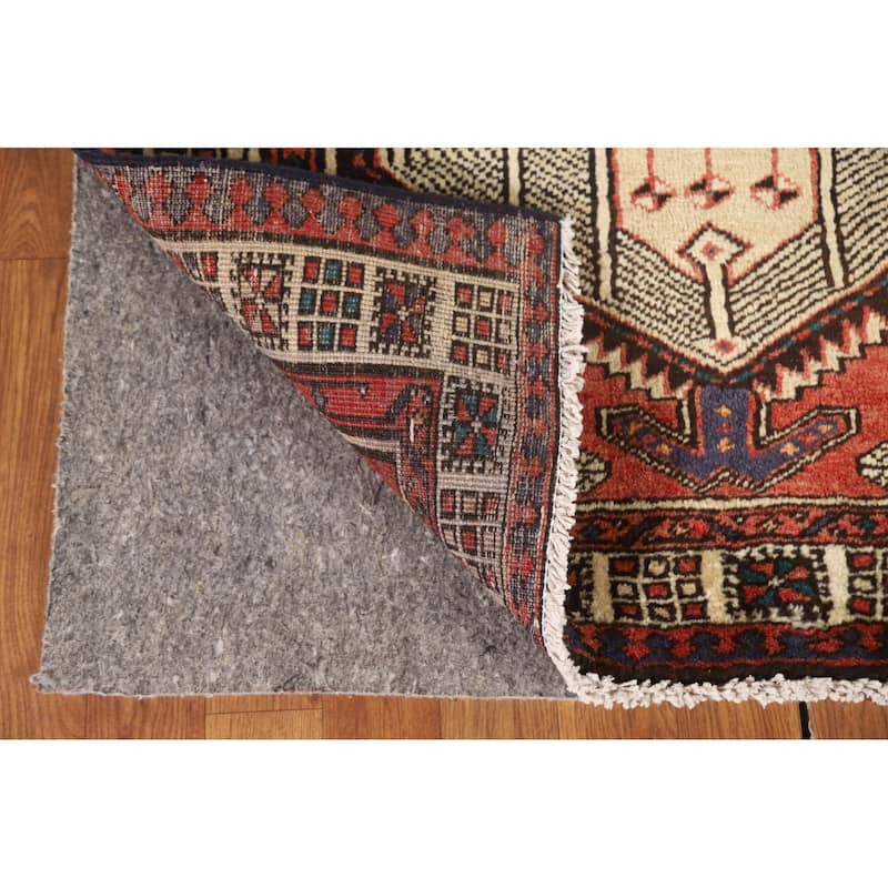 Geometric Ardebil Persian Vintage Runner Rug Handmade Wool Carpet - 3'3"x 10'1"
