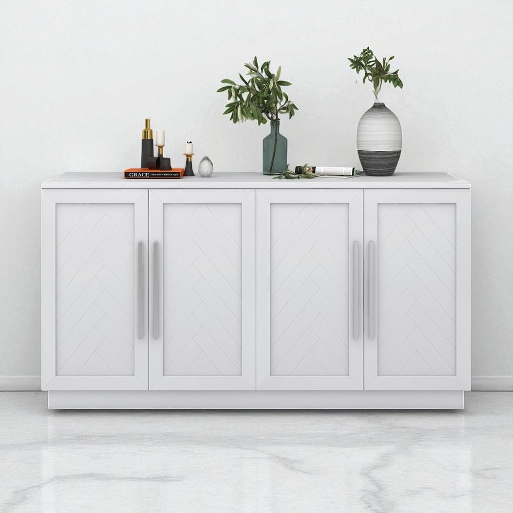60" Buffet Sideboard Cabinet with Adjustable Shelves and Silver Handles, Storage Console for Kitchen or Dining Room