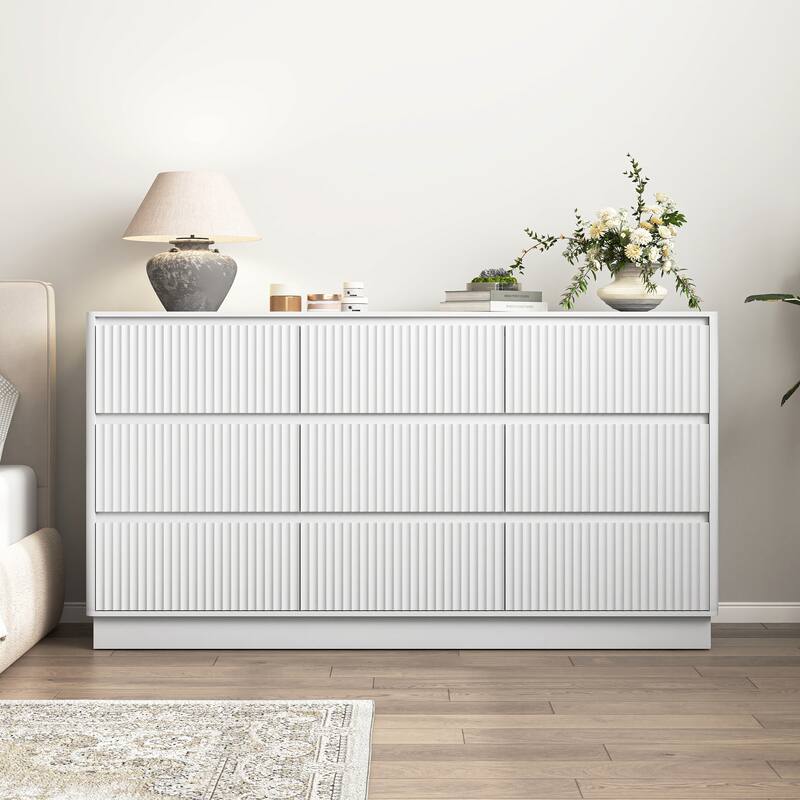 Large Floor Chest of Drawers 9 Drawer Dresser for Bedroom, Freestanding Storage Cabinet Side Table TV Stand