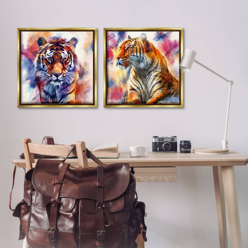 Stupell In The Wild Fierce Tiger Framed Floater Canvas Wall Art Design By Kim Allen (Set of 2)