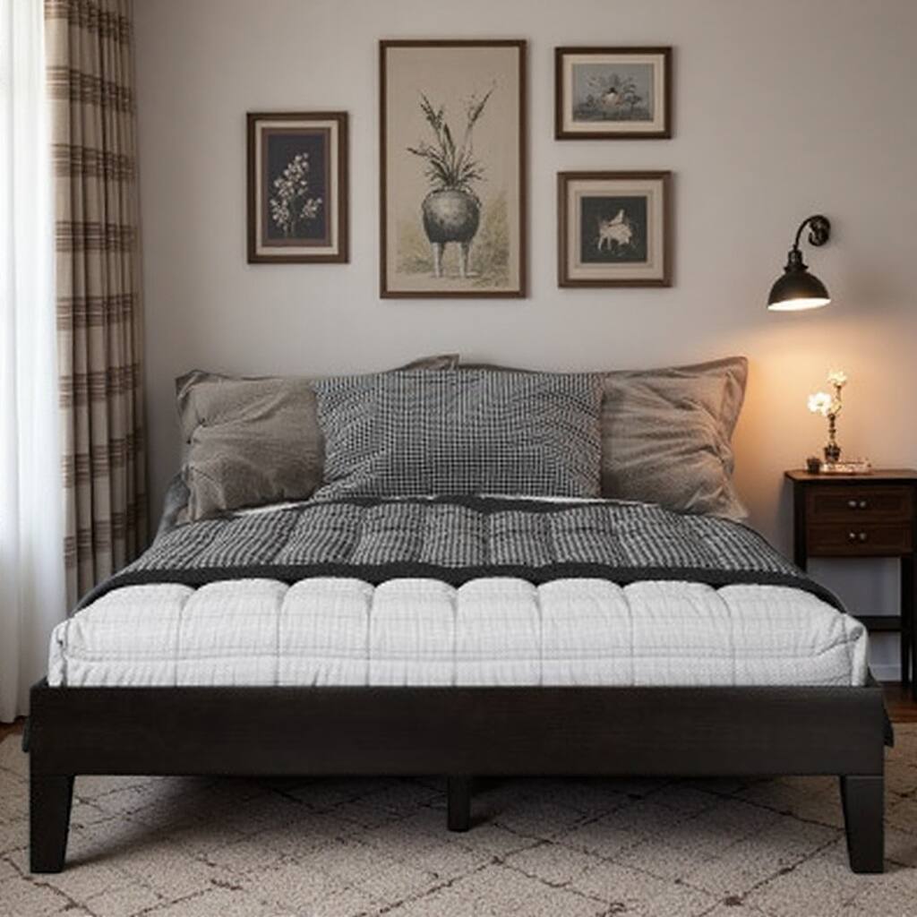 Full Size Platform Bed Frame with 28-Slat Support System, Solid Pine Construction, 6.5-Inch Under-Bed Clearance